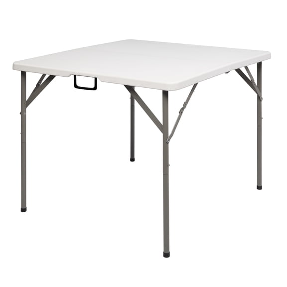 34 Inch Blow Molding Foldable Square HDPE Table Sturdy Steel Frame White Portable Folding Dining Table Space Saving Picnic Camping Party Patio Buffet Game Table
