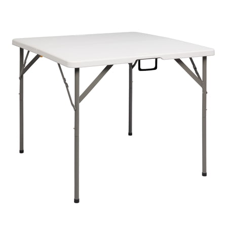 34 Inch Blow Molding Foldable Square Table White Top Gray Plastic Pipe HDPE Steel