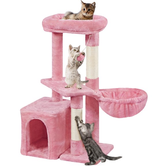 34 Inch Cat Tree with Condo Nest Scratching Posts, Multi-Level Activity Center for Indoor Cats to Play Climb Sleep, Natural