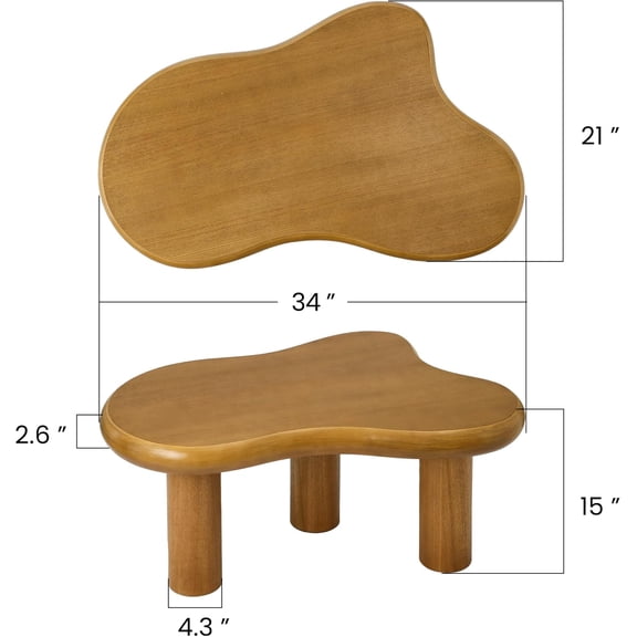34 Inch Cloud Coffee Table Modern Wood Accent Center Table for Living Room Bedroom Balcony with 3 Legs