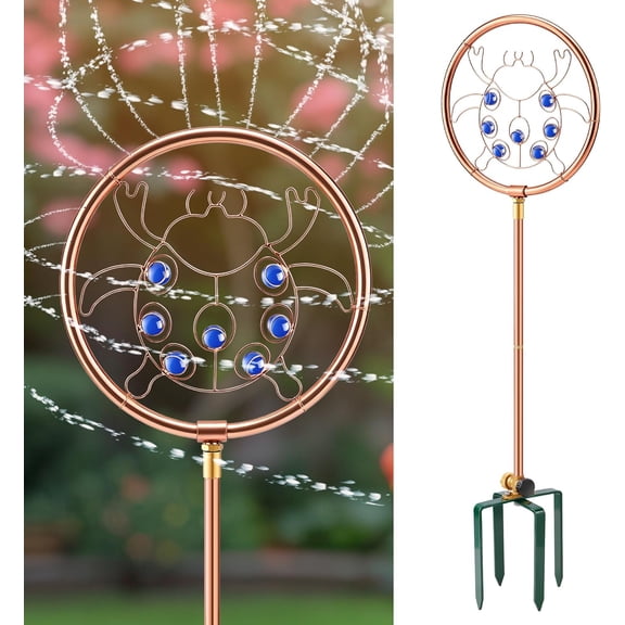 34 Inch Copper Coated Stainless Steel Ornamental Rotating Sprinkler with Ladybug Design