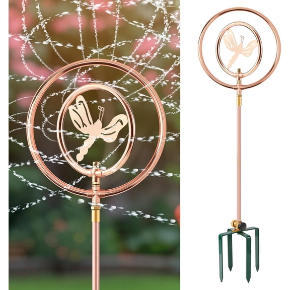 34 Inch Copper Coated Stainless Steel Rotating Sprinkler with Double Ring Butterfly Design