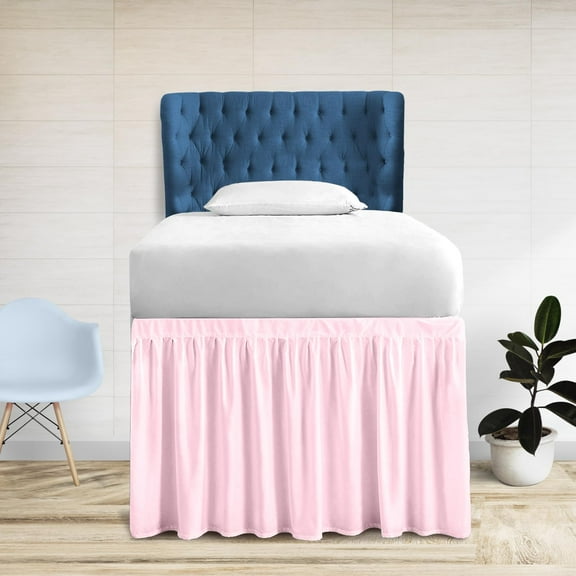 34 Inch Drop Twin XL Dorm Bed Skirt Pink Ruffled Pattern Microfiber Made