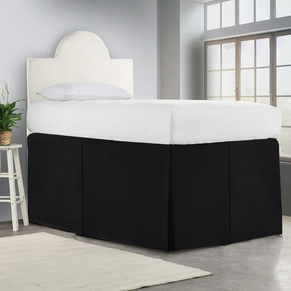 34 Inch Drop Twin XL Size Dorm Bed Black Solid Bed Skirt Lightweight Pleated Pattern Split Corner Premium Hotal Quality With Flexible Elastic & Fade Resistent