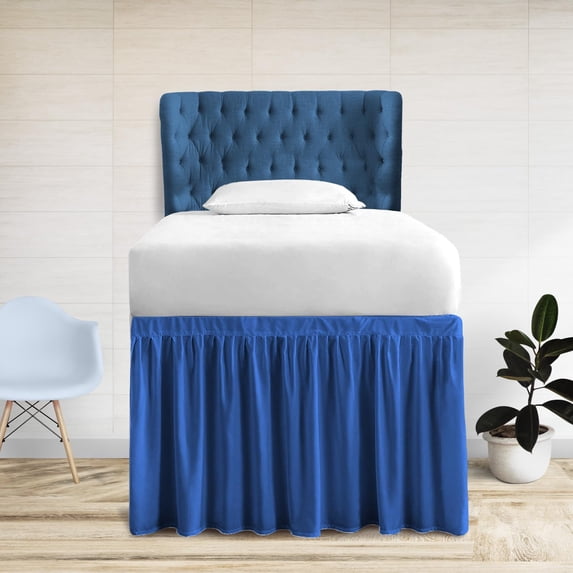 34 Inch Drop Twin XL Dorm Bed Skirt Egyptian Blue Ruffled Pattern Microfiber Made