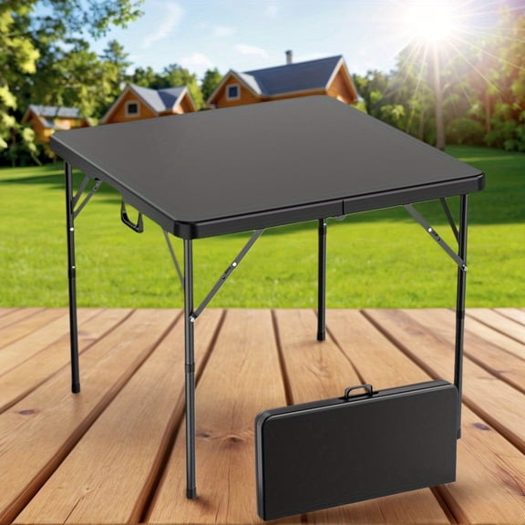 34-Inch Folding Card Table - Square Bi-Fold HDPE Tabletop with Metal Frame, Lock Design for Indoor/Outdoor Use, Black/White