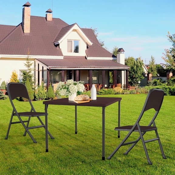 34 Inch Folding Table Portable Square Card Table with Collapsible Legs Carrying Handle Plastic for Camping Picnic Office Party Brown