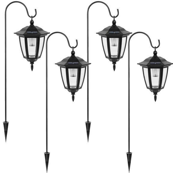 34 Inch Hanging Solar Lights, Shepherd Hook Lights with 2 Shepherd Hooks Waterproof Outdoor Decorative Solar Lantern Lights for Garden Decor, Patio, Backyard, Pathway, 4PACK