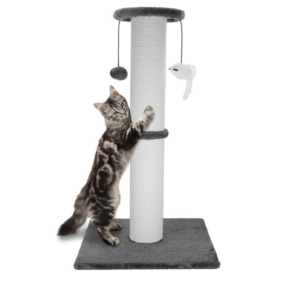 34-Inch Heavy-Duty Cat Scratching Post, Extra-Thick Cotton Rope Scratching Tower for Indoor Cats and Adult Cats, with Hanging Ball and Mice Toys