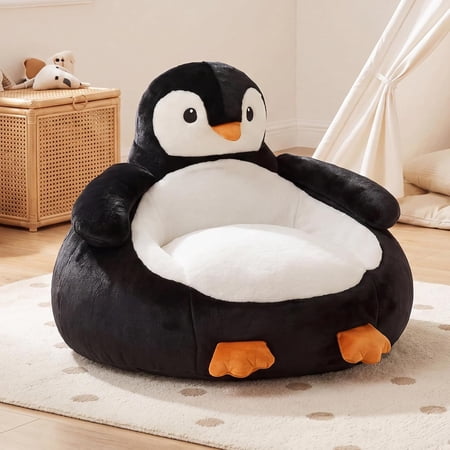 34 Inch Kids Bean Bag Chair with Faux Rabbit Fur Cover Black and White