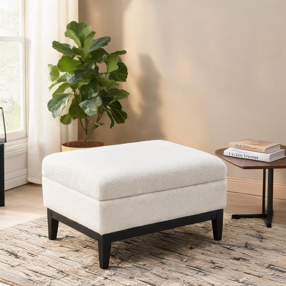 34-Inch Large Square Multi-Function Storage Ottoman, Minimalist Warm Beige Boucle Upholstered