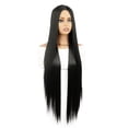 34-Inch Long Straight Black Hair Wig for Women - High-Temperature Silk ...