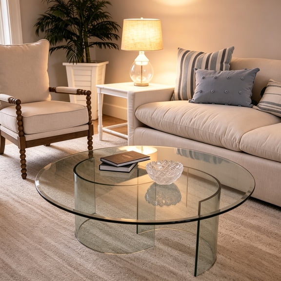 34" Inch Round 1/2" Thick Clear Glass Table Top with Beveled Edge, Tempered Glass, Replacement Glass Table Top for Dining Tables, End Tables, and Outdoor Patio Table Tops