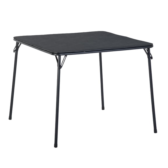 34 Inch Square Folding Card Table, No Assembly Portable Table with Metal Frame & PVC Top, Black Foldable Table for Dining Game Indoor Outdoor Use