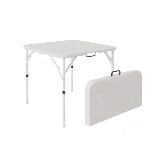 34 Inch Square Folding Table, Fold-In-Half Plastic Card Table for Picnic, Party, Event, Dining, Camp White02