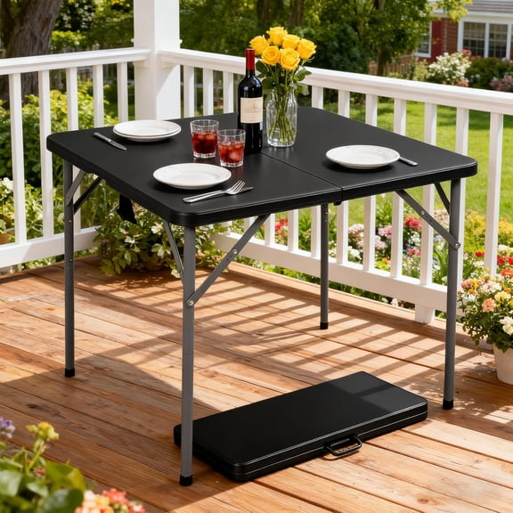 34 Inch Square Folding Table, Heavy Duty Card Table with Portable Foldable Design, Compact PVC Tabletop & Metal Frame for Indoor Outdoor Dining Parties, White