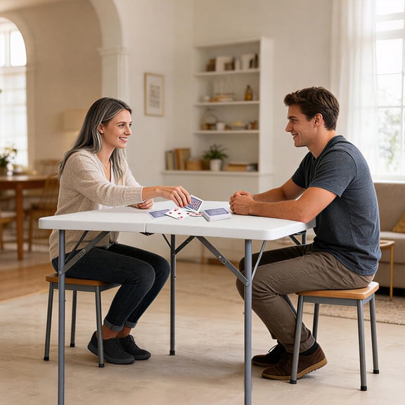 34 Inch Square Folding Table Heavy Duty HDPE Portable Card Table with Handle for Camping Picnic Party Office White