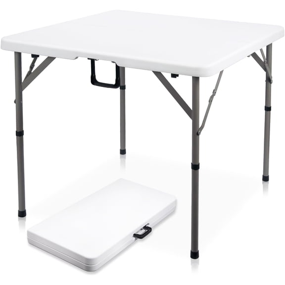 34 Inch Square Half Folding Card Table, Heavy Duty HDPE Plastic Portable Utility Table with Carry Handle