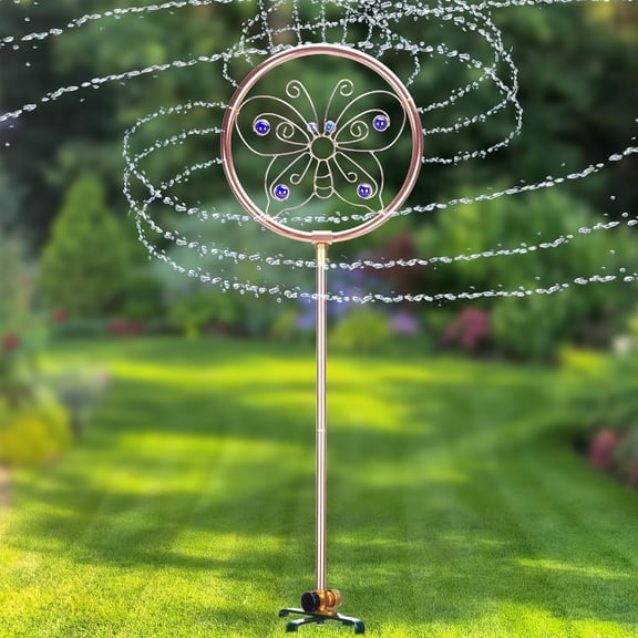 34 Inch Tall Copper Coated Stainless Steel Garden Sprinkler 360 Degree Rotating Ornamental Lawn Watering Sprinkler Butterfly Design