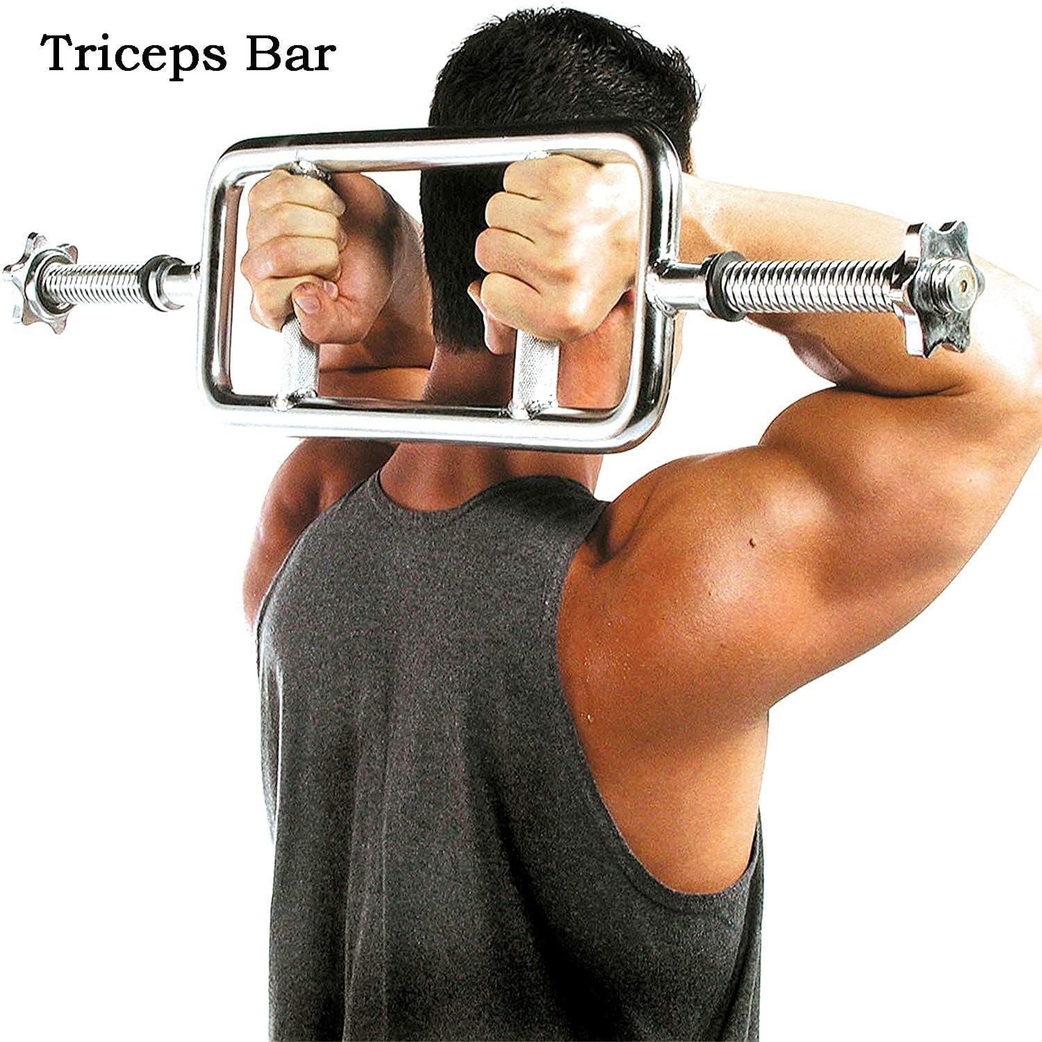 34''  Triceps Bar, Weight Bar Standard Threaded Solid Triceps Bar Curl Weight Deadlift Barbell with 2 Ring Collars Home Gym Weightlifting & Bodybuilding Exercise for Squats Shrugs