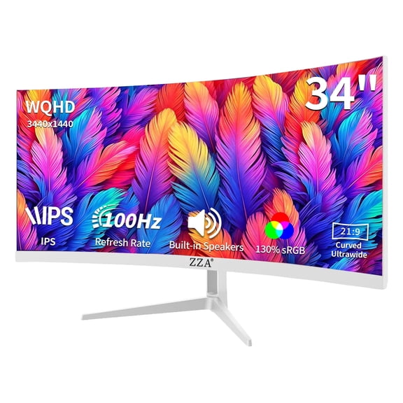 34 Inch Ultrawide Curved Monitor, WQHD 3440x1440 IPS Monitor, 100Hz, 3800R Curvature, 21:9 Aspect Ratio, HDR10, AMD FreeSync , Built-in Speakers, Low Blue Light & Flicker-Free, White Computer M