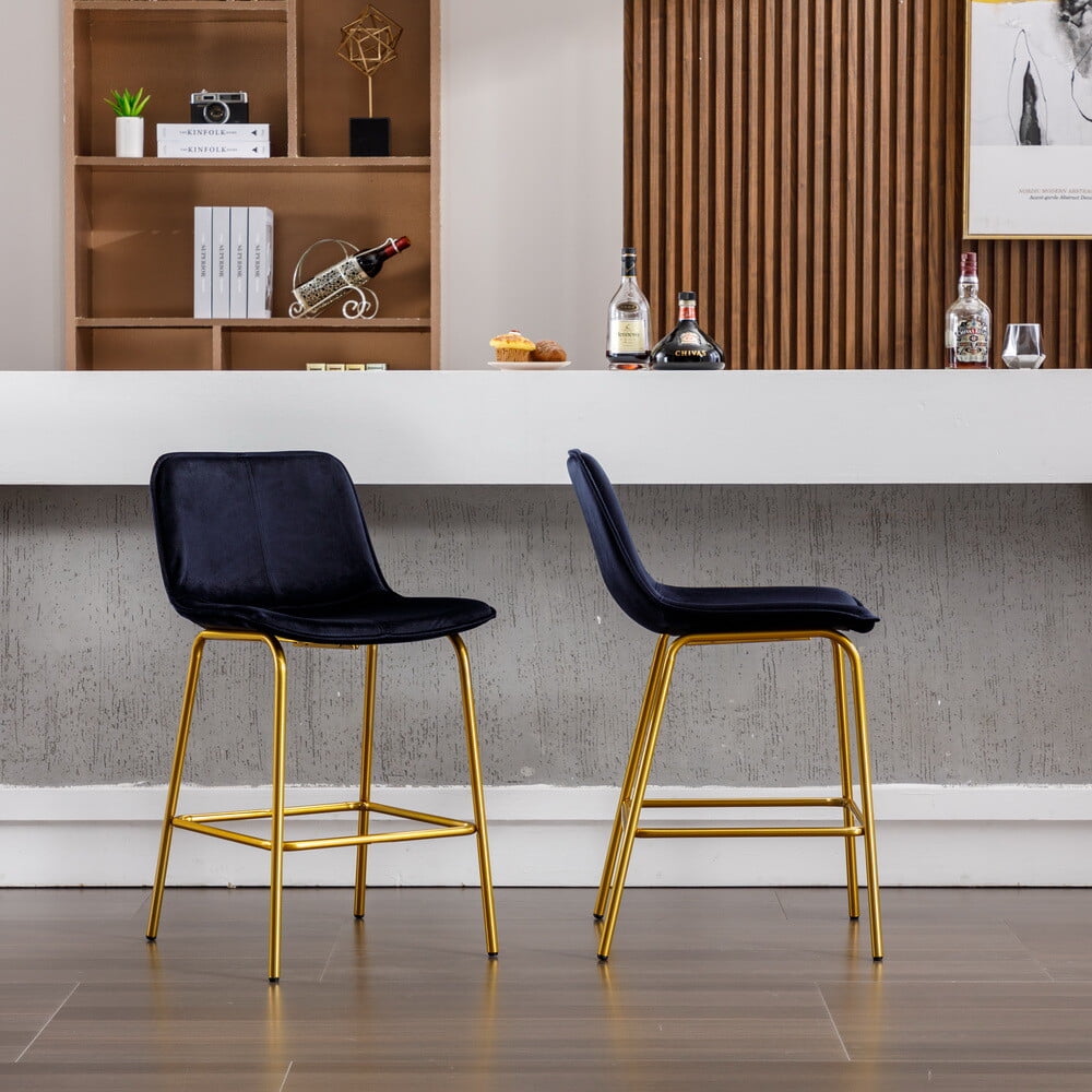 34 Inch Velvet Barstools Set of 2, Mid Century Modern Counter Stools
