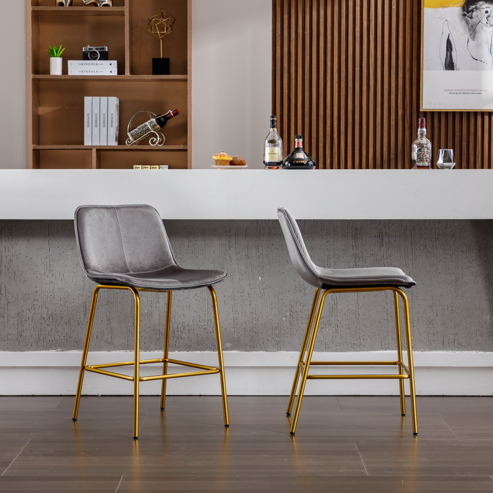 34 Inch Velvet Barstools Set of 2, Mid Century Modern Counter Stools