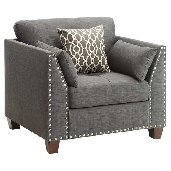 ACME Laurissa Track Arm Chair with Nailhead Trim in Light Charcoal Linen