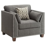 ACME Laurissa Track Arm Chair with Nailhead Trim in Light Charcoal Linen