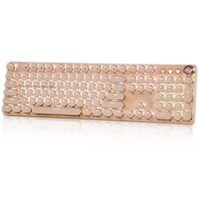 Hnjugfe Typewriter-Style Mechanical Gaming Keyboard with Backlit Keys, Beige, New, 1 Count