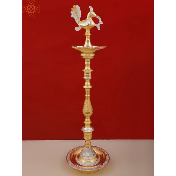 34" Large Mayura Peacock Lamp Brass Handmade Indian Craftsmanship