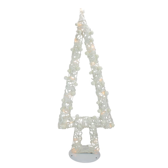 Northlight Lighted Glitter String and Cotton Ball Christmas Tree Decoration - 34"