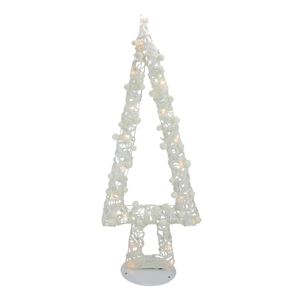 Northlight Lighted Glitter String and Cotton Ball Christmas Tree Decoration - 34"