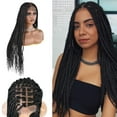 thumbnail image 1 of 34" Long Knotless Cornrow Box Braided Wigs For Black Women Lace Front African Braiding Hair Synthetic Lace Frontal Lightweight Dreadlock Wig (#1B #Black), 1 of 6
