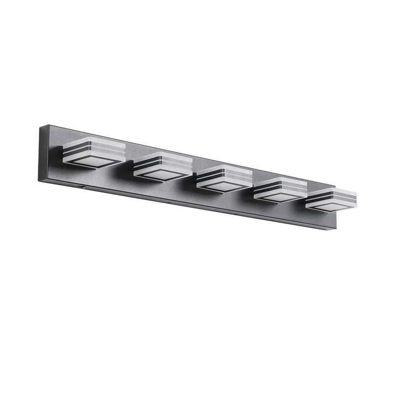 34" Modern 5-Light Sleek LED Vanity Light for Bathroom, Wall Mounted Dimmable Fixture with Iron Frame and Acrylic Shade, Ideal for Over Mirror Lighting