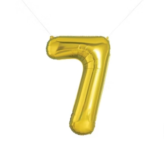 Number 7 Foil Balloon Gold Birthday Decoration, Solid Pattern, All Ages