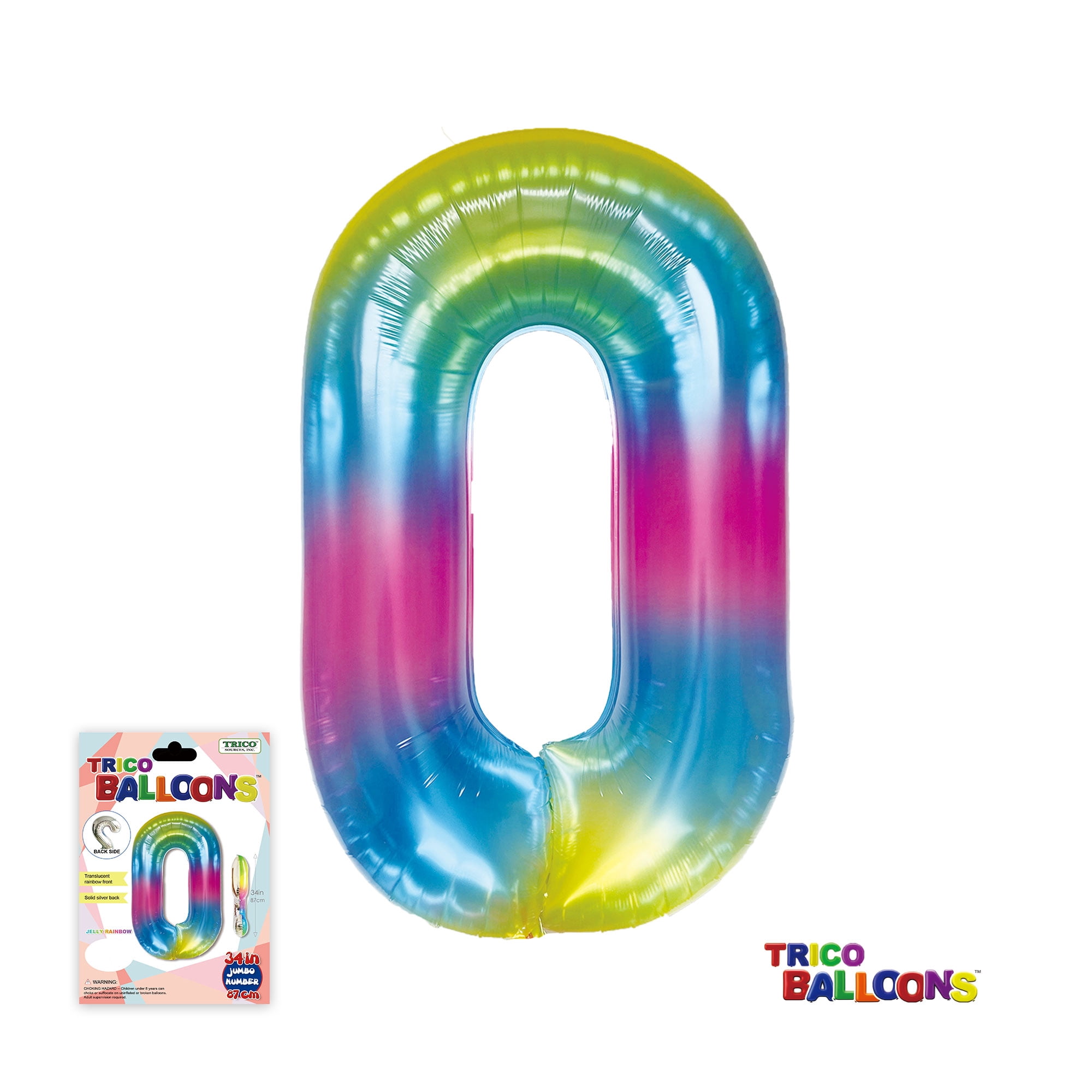 34" Number Foil Jelly Balloon Rainbow "0" - 1 Piece Per Pack- Mylar Number Balloon For Wedding Marriage Birthday Festival Party Baby Shower Engagement Venue Decor