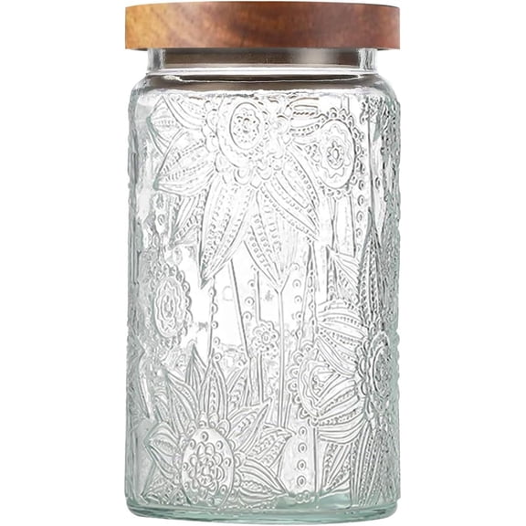 34 OZ Vintage Glass Jar with Lid, Airtight Food Storage Canisters with Bamboo for Kitchen Counter Pantry, Ideal for Coffee, Candy, Tea, Oats, Sugar, Cookies Decorative Jars-Sunflower