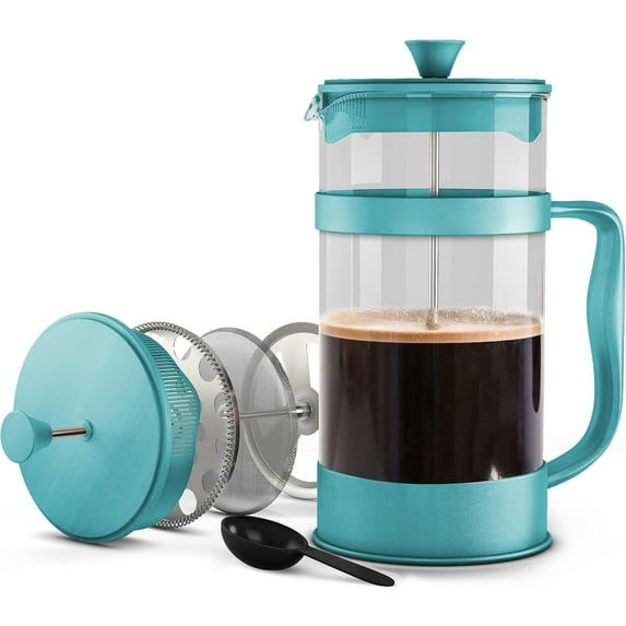 34 Ounce 1 Liter French Press Coffee Maker, Tea Maker, Travel Coffee Presses, Heat Resistant Thickened Borosilicate Coffee Pot for Camping Travel Gifts, Black Pack of 1