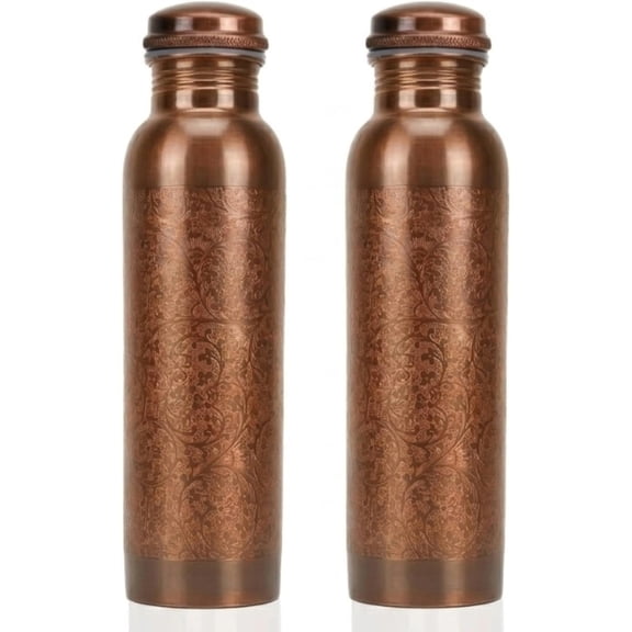 34 Ounce Antique Copper Bottle 1000 ml Pure Copper Water Bottles for , Gym Yoga, Hiking, Antique Ayurvedic Vessel 1 liter - Pack of 2
