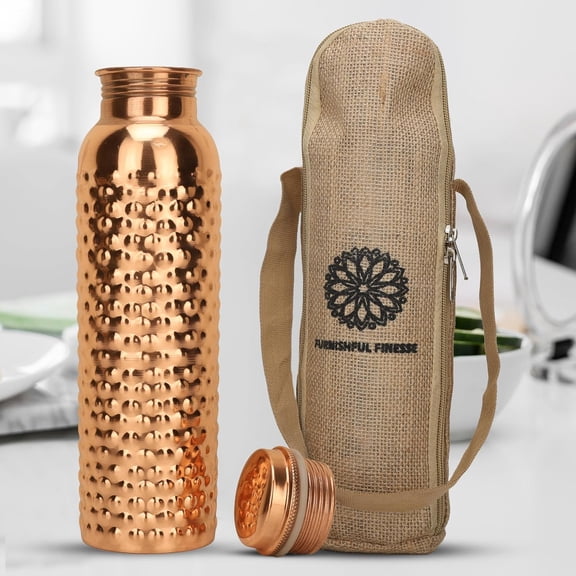 34 Oz Copper Bottle - 1L, 1000 ml - Pack of 2 - Natural Hammered - Gym, Yoga, Sports, Office, Cycling, Outdoor, Meditation - Leak Proof - Reusable