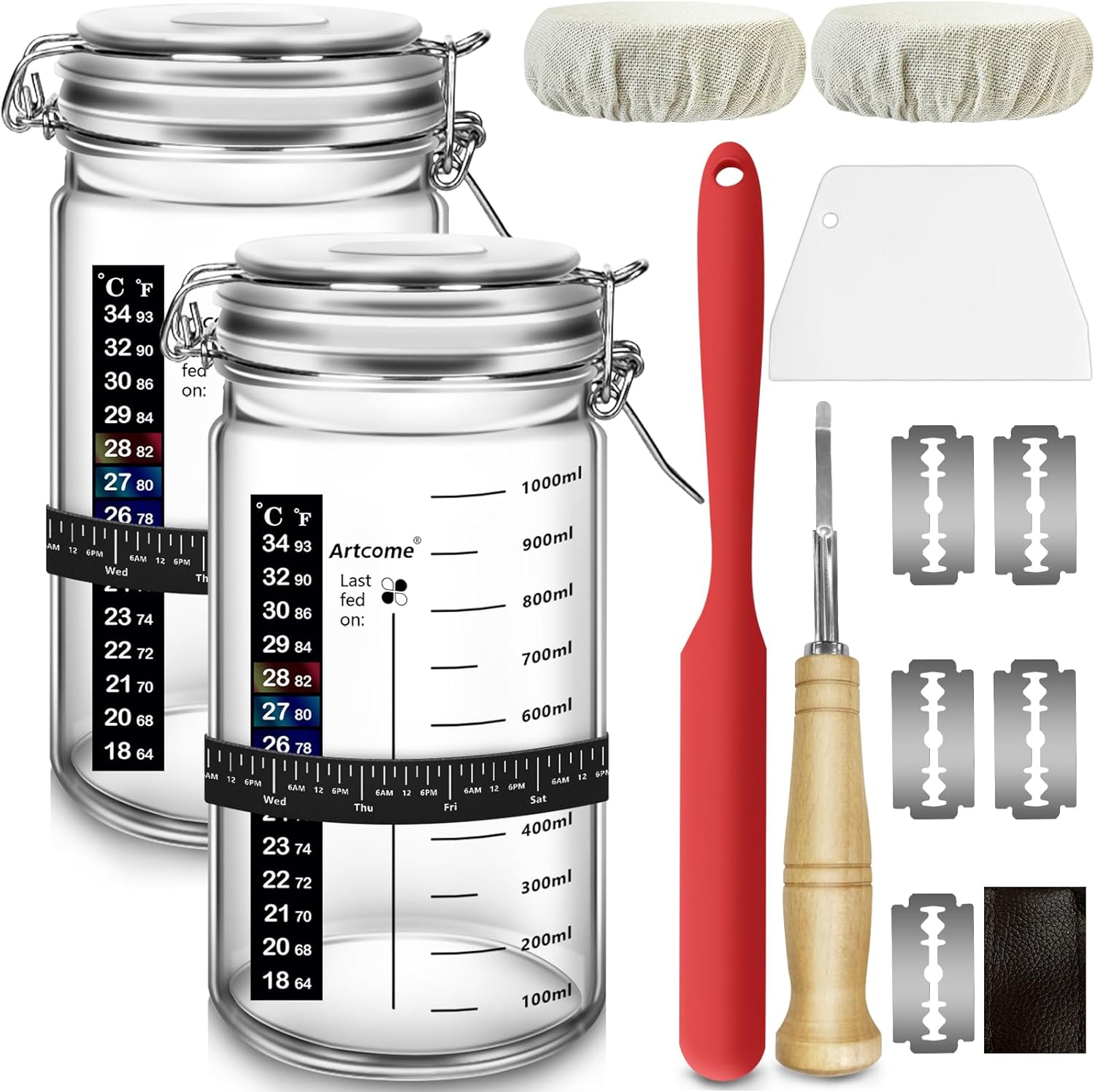 34 Oz Sourdough Starter Jar Kit with 2 Glass Jars DIY Pro Glass