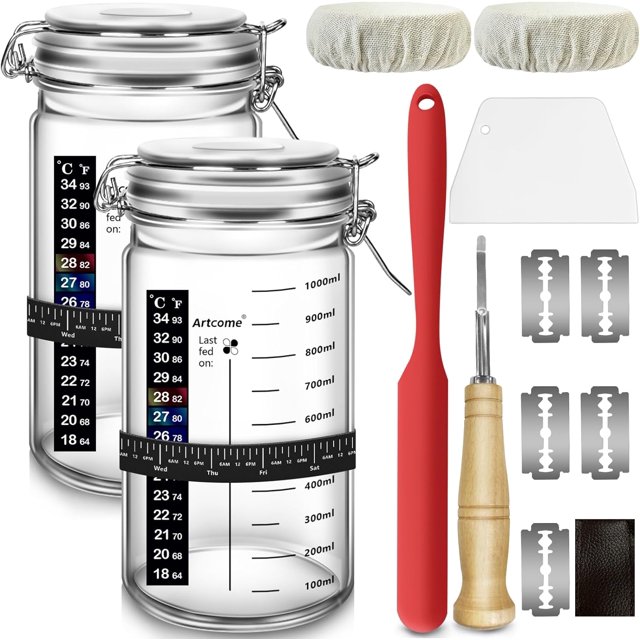 34 Oz Sourdough Starter Jar Kit with 2 Glass Jars DIY Pro Glass