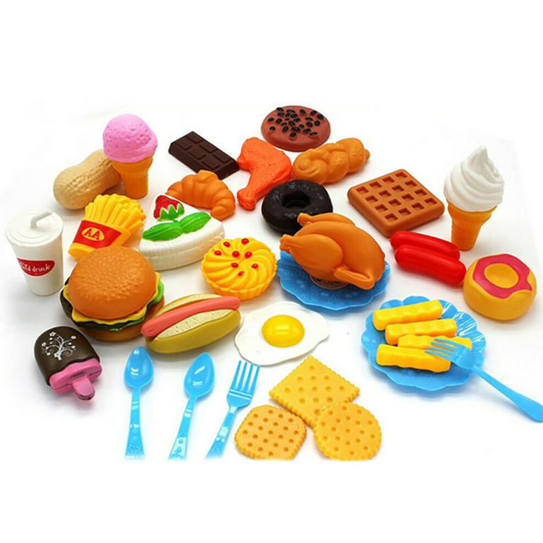 34 PCS Fun Play Food Set for Children Kitchen Cooking Kids Toy Lot Play House Withour Basket