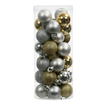 34 Pack 1" Silver & Gold Plastic Ball Ornaments by Ashland - Holiday and Christmas Home Decor
