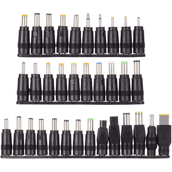 34 Pack Interchangeable DC Plug Tips Connector Kit with 5.52.1mm Female Base, Multi Size DC Barrel Adapters for Laptop & AC Power Supply Replacement