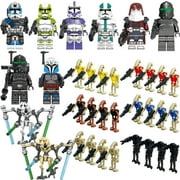 34 Pcs Action Figures Toy Playset Set for Birthday Party Gift,Space Wars Mini Battle Soldiers and Clone Droids Robot Figures with Weapons,Boys Kids Building Blocks Gift Toys