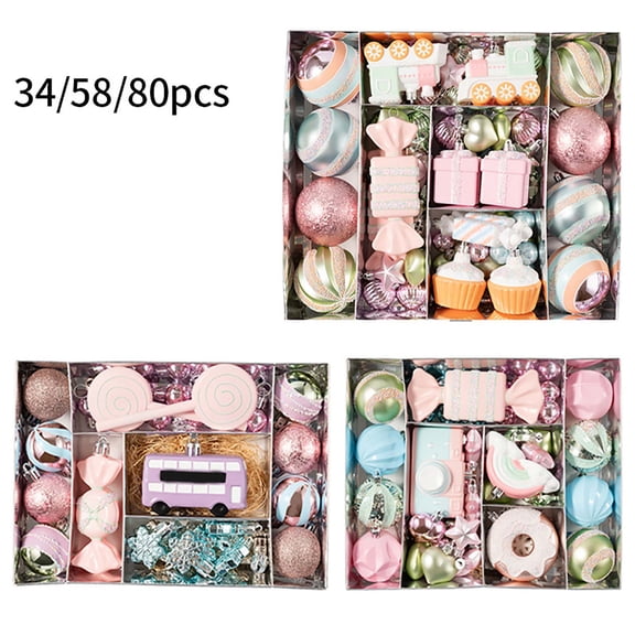 34 Pcs Christmas Candy Ornaments Set Shatterproof Plastic Hanging Balls for Tree Wreath and Holiday