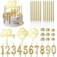 thumbnail image 1 of 34 Pcs Happy Birthday Cake Toppers Decorations, Birthday Candles DIY Cake Decor for Men Women Wedding Anniversary(Gold), 1 of 6