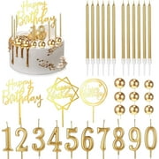 34 Pcs Happy Birthday Cake Toppers Decorations, Birthday Candles DIY Cake Decor for Men Women Wedding Anniversary(Gold)